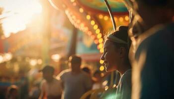Young adults enjoy carefree carnival festivities together generated by AI photo