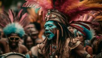 multi de colores desfile de samba bailarines en Brasil generado por ai foto