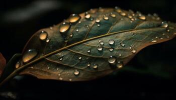Fresh green leaf with dew drop close up generated by AI photo
