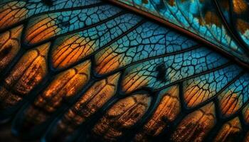 Vibrant colored leaf, macro shot nature artistry generated by AI photo