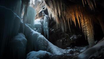 Frozen water creates beauty in nature extreme climate generated by AI photo