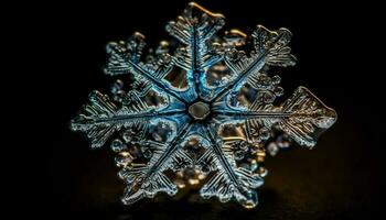 Symmetrical snowflake celebration, abstract icy ornament design generated by AI photo