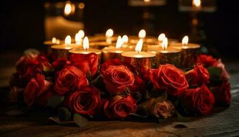 Glowing candle illuminates romance and love celebration generated by AI photo