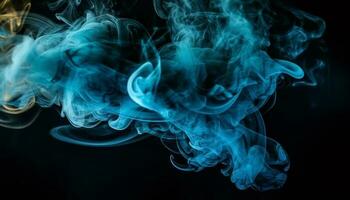 Abstract blue smoke shapes a flowing wave generated by AI photo