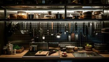 Rustic kitchen counter displays fresh food collection generated by AI photo