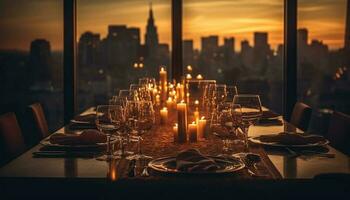 Luxury dining experience in the cityscape night generated by AI photo