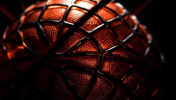 Shiny leather basketball on illuminated black background generated by AI photo