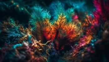 Underwater macro plant in vibrant multi colored chaos generated by AI photo