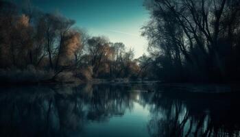 Silhouette of trees, spooky autumn scenery silence generated by AI photo