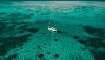 Idyllic sailboat glides tranquil Caribbean waters, no people generated by AI photo