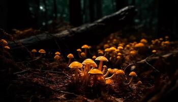 Fresh autumn fungus grows on tree trunk generated by AI photo