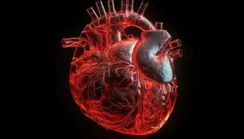 Abstract anatomy symbol heart, artery, vein, fiber generated by AI photo