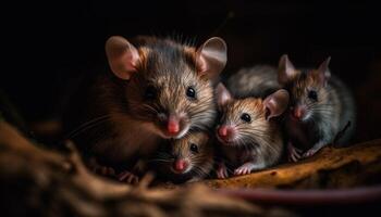 Fluffy small rodents, in a row outdoors generated by AI photo