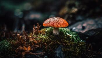 inculto bosque seta hermoso, pero potencialmente mortal generado por ai foto