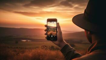 uno persona capturar el belleza de naturaleza generado por ai foto