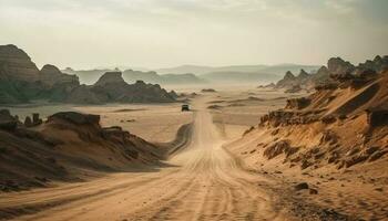 apagado la carretera vehículo velocidades mediante africano arena dunas generado por ai foto