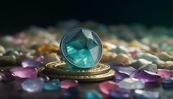 Shiny gemstones reflect wealth and luxury generated by AI photo