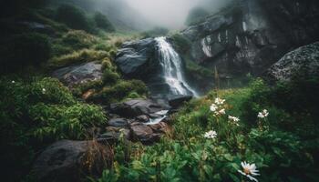 Tranquil scene of a mountain river flowing generated by AI photo