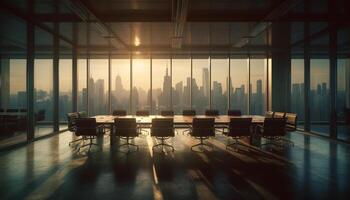 Modern businessman working in bright, back lit office generated by AI photo