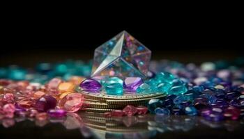 Shiny gemstones reflect wealth and luxury generated by AI photo