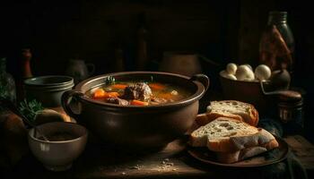 Homemade vegetable stew, healthy and hearty refreshment generated by AI photo