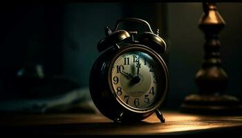 antiguo pasado de moda alarma reloj anillos a medianoche, alertando generado por ai foto