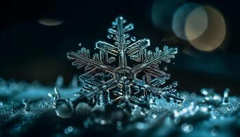 Winter snowflake decoration, sparkling abstract ice crystal generated by AI photo