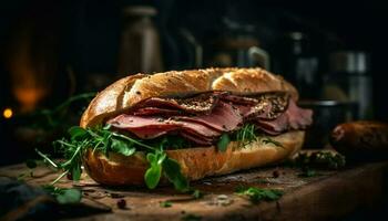 A la parrilla Cerdo ciabatta emparedado con jamón aperitivo generado por ai foto