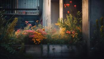 Nature beauty blooms in a rustic vase generated by AI photo