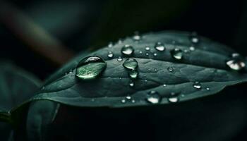 Fresh green leaf with dewdrop reflects beauty generated by AI photo