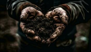 Farmer hand holds new life for growth generated by AI photo