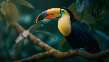 Beautiful macaws perch on colorful branches outdoors generated by AI photo