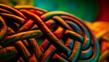 Twisted rope in a row glows vibrant colors generated by AI photo