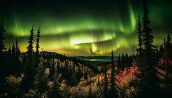 Majestic mountain range backlit by illuminating stars generated by AI photo