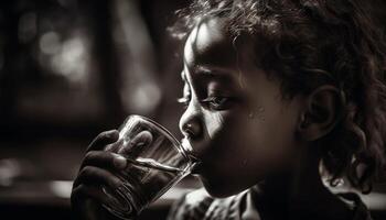 Cute girl drinking cool purified water, enjoying summer generated by AI photo