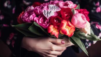 Women holding a bouquet of fresh flowers generated by AI photo