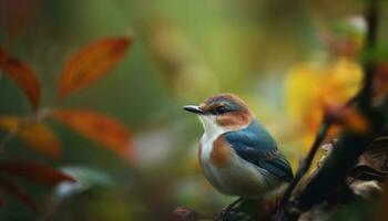 Multi colored bee eater perching on tree branch generated by AI photo