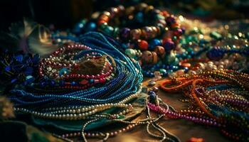 A vibrant, multi colored bead necklace of beauty generated by AI photo