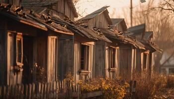 Rustic cottages in a row picturesque autumn scene generated by AI photo