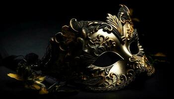dorado máscara de florido elegancia destellos misteriosamente generado por ai foto