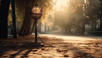 oxidado linterna ilumina antiguo pasado de moda al aire libre decoración generado por ai foto