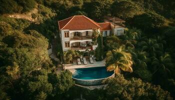 Luxury bungalows nestled in tropical paradise oasis generated by AI photo