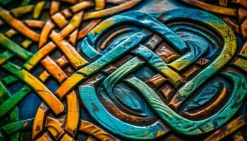 Abstract design on aged wood   vibrant colors generated by AI photo