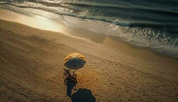 Walking on the coastline, enjoying tranquil solitude generated by AI photo