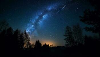 Milky Way glows, star shapes illuminate forest generated by AI photo