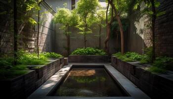 Modern architecture blends with nature green color generated by AI photo