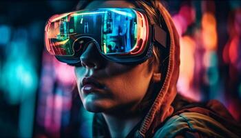 Young adult males in futuristic nightclubs generated by AI photo