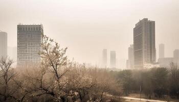 Modern skyscrapers rise in urban steel forest silhouette generated by AI photo