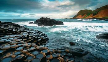 Breaking wave reflects beauty in tranquil seascape generated by AI photo