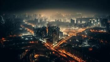 ciudad la vida nocturna ilumina el moderno urbano horizonte generado por ai foto